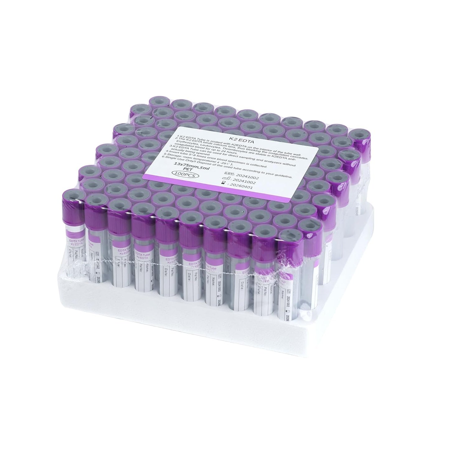 100-Pack 5 mL Vacuum Blood Collection Tubes – PET Veterinary Lab Multi-Type Set (Gel & Clot/Heparin/K₂-EDTA/PT/Plain)