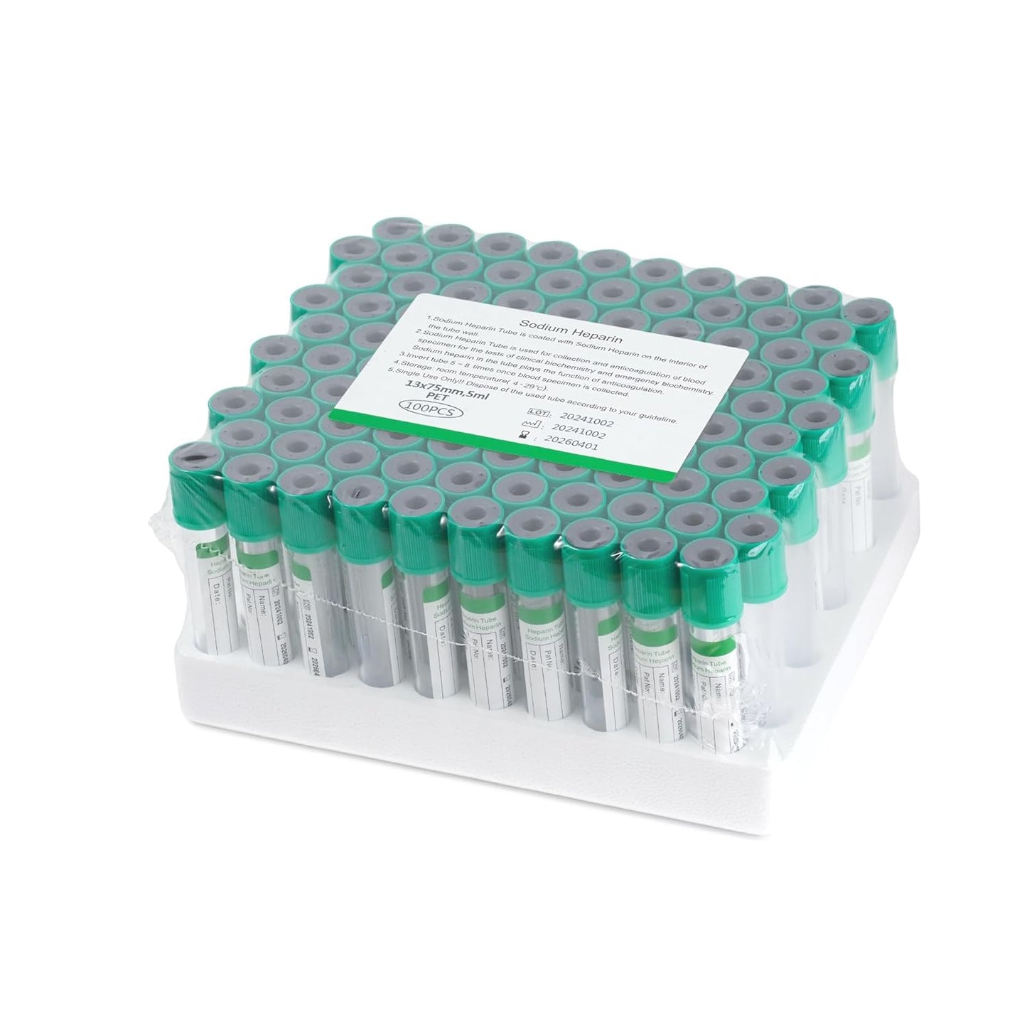 100-Pack 5 mL Vacuum Blood Collection Tubes – PET Veterinary Lab Multi-Type Set (Gel & Clot/Heparin/K₂-EDTA/PT/Plain)